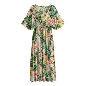 COST PLUS WORLD MARKET Mira Vacation Resort Tropical Floral Kaftan Dress S/M
